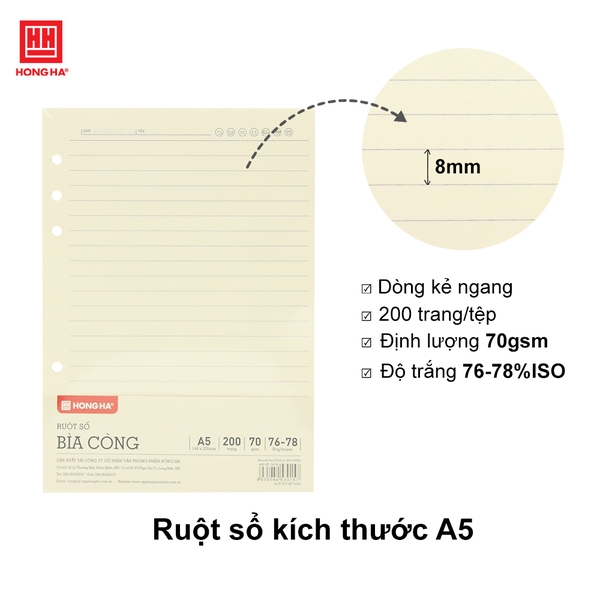 Ruột sổ bìa còng A5 200 trang kẻ ngang - 3015 - Ảnh 2