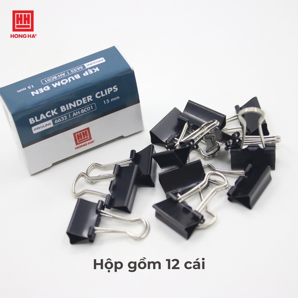 Kẹp bướm, kẹp giấy đen 15mm (hộp 12 chiếc) - 6632 - Ảnh 2