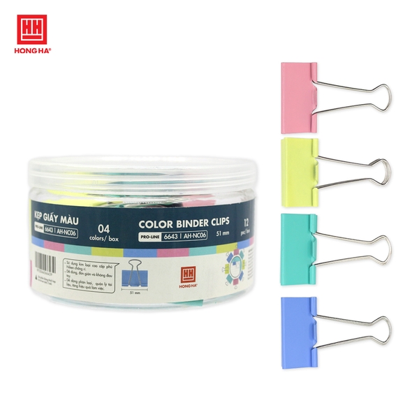 Kẹp bướm, kẹp giấy màu 51mm (hộp 12 chiếc) - 6643